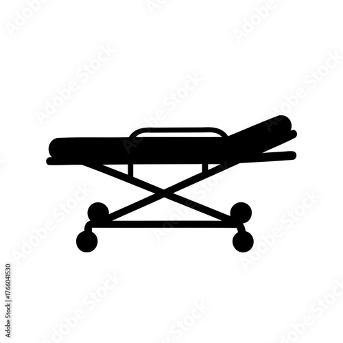 Silhouette of medical stretcher or gurney with wheels for patient transport