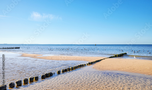 Fototapeta Naklejka Na Ścianę i Meble -  Photo of a beach on the Baltic Sea in Międzyzdroje, Poland.