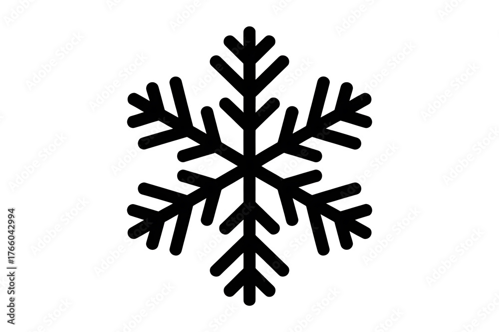 Naklejka premium Intricate, symmetrical snowflake design, delicate branches radiating outwards, winter's icy beauty.