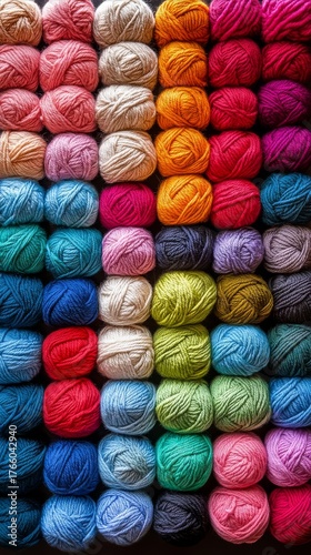 Colorful Yarn Collection Displayed in a Vibrant Array for Crafting and Creati...