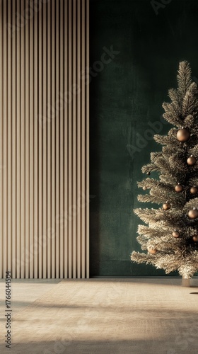 Elegant Christmas Tree Decorated in a Modern Interior Space During Festive Se...