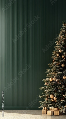 Winter Holiday Decor With a Beautifully Decorated Christmas Tree in a Cozy In...