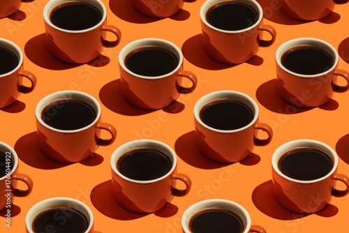 Coffee Cups Arranged in a Pattern on an Orange Background