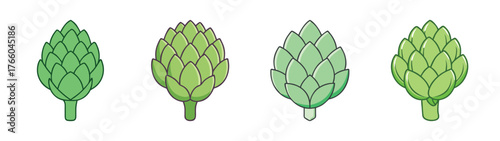 Illustration of four green hops plants, hop cones, hop flowers, brewing ingredient, craft beer, hops