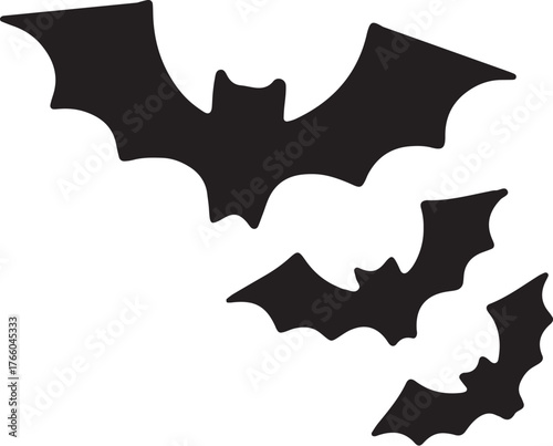 Flying Bat Silhouette Vector Icon.