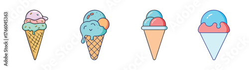 Colorful ice cream cones vector illustration summer dessert sweet treat frozen delicious graphic design art