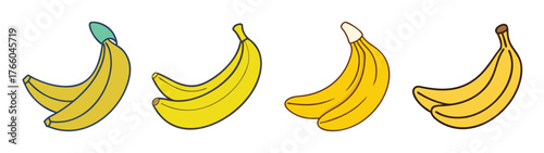 Illustration of different stages of banana ripening process yellow fruit healthy eating concept