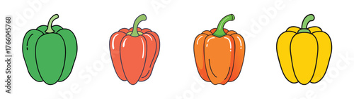 Colorful bell peppers vector illustration featuring green red orange and yellow capsicum for cooking