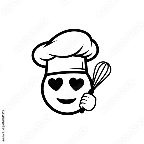 Chef emoji with heart eyes holding whisk icon outline for food passion