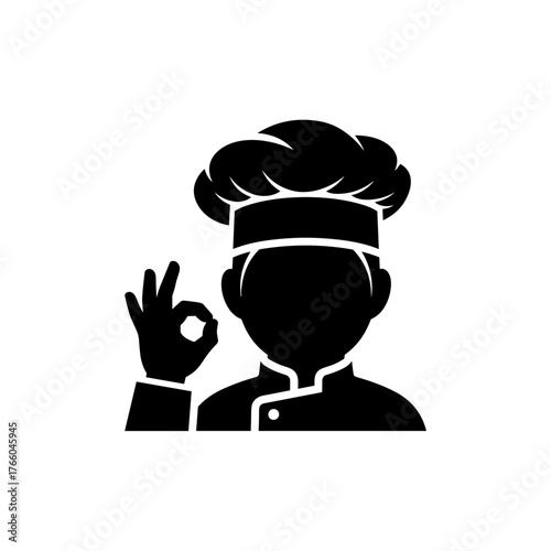 Chef making OK gesture icon in black silhouette for food approval themes