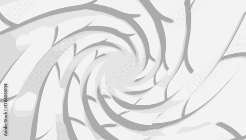 Abstract white spiral paper texture with subtle cloud-like elements and soft shadows, creating a sense of depth and movement, perfect for minimalist and modern design backgrounds.