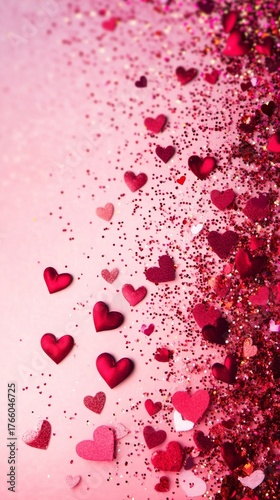 Falling Red Hearts and Glitter Create a Festive Atmosphere for Celebrations o...