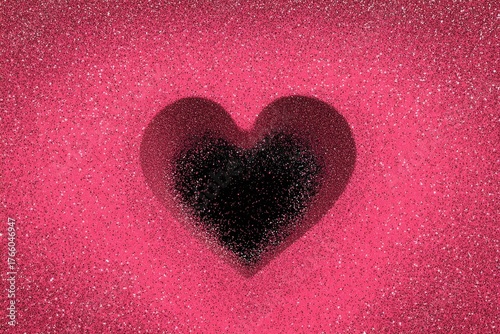 Heart Shape Made of Black Glitter on Pink Sparkling Background