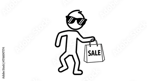 Stick Figure Shopper with Bag - Sale Shopping