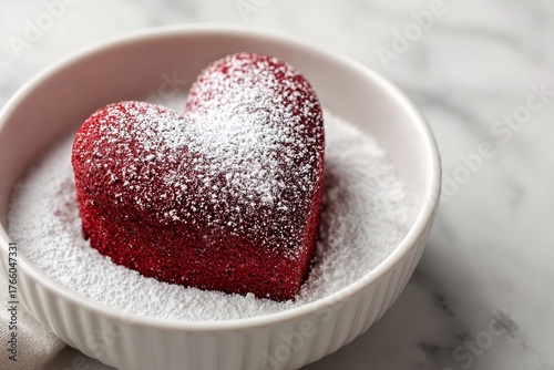 Heart-shaped Dessert Dusted With Powdered Sugar on a Marble Surface