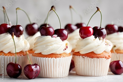 Delicious Cupcakes Topped With Whipped Cream and Fresh Cherries at a Dessert ...