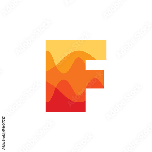 Letter F Logo Design with Wave Pattern inside for Startup, Technology,  Orange Color. Vector Illustration.