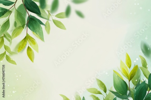 Botanical Design With Green Leaves on a Soft Green Background for Creative Pr...