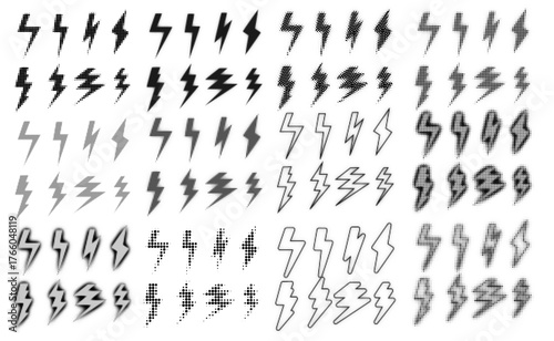 Halftone Bolt Symbols, Fully Editable Vector of Lightning Bolts in Halftone Pattern, Multiple Patterns of Electricity