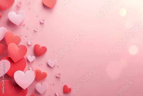 Colorful Hearts Spread Across a Soft Pink Background for a Romantic Occasion