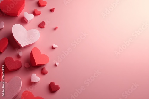 Colorful Hearts Scattered on a Soft Pink Background Creating a Festive Atmosp...
