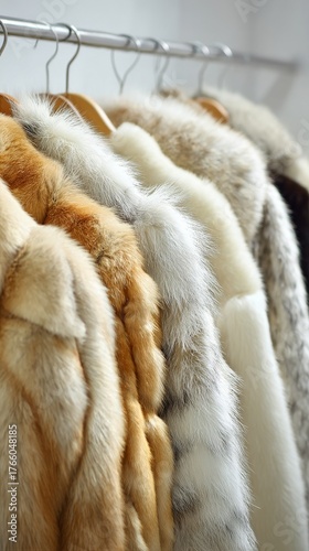 Variety of Fur Coats Hanging on a Rack in a Fashion Store During Daylight
