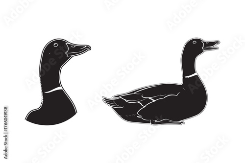 Two black silhouette geese with textured brush strokes