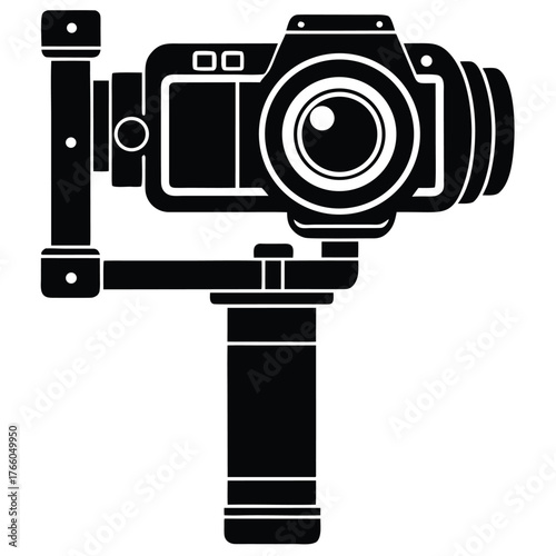 Black Silhouette of Digital Camera Mounted on Gimbal Stabilizer video photography