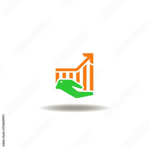 Vector illustration of hand hold growth chart. Symbol of ETF. Icon of trading market analytics.