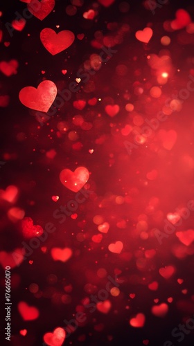Red Hearts Floating on a Shimmering Background During a Romantic Celebration