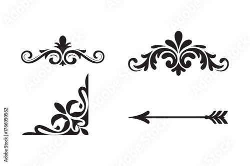 Elegant black decorative flourishes and arrow elements