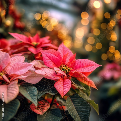 Bright Pink Poinsettias Bloom in a Cozy Setting During the Holiday Season