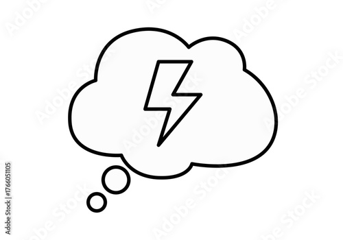 Icono negro de bocadillo de pensar con rayo de energía 