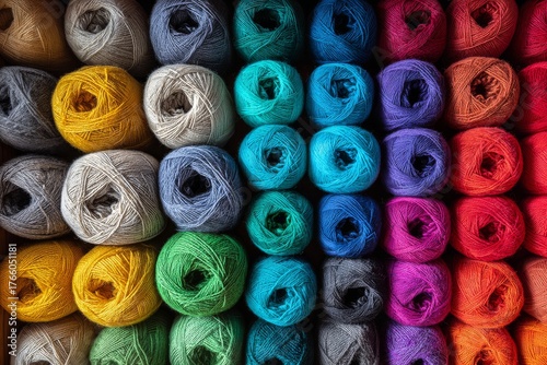 Colorful Yarn Display Arranged in Vibrant Rows Showcasing Various Shades