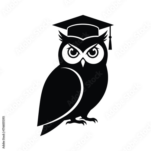 Silhouette of a wise owl wearing a graduation cap symbolizing knowledge and academic achievement