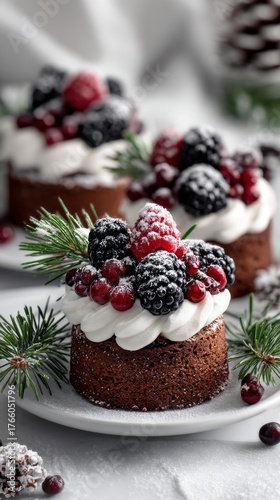 Delicious Mini Cakes Topped With Fresh Berries and Cream in a Festive Setting