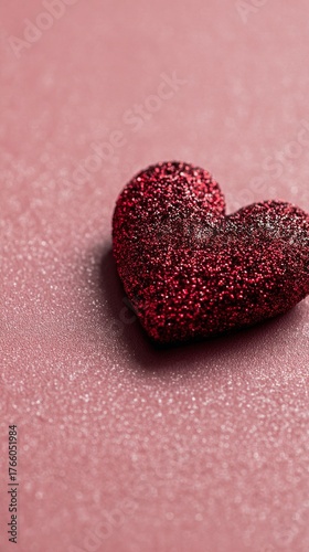 Shimmering Red Heart Decoration on a Sparkling Pink Background for Celebratio...