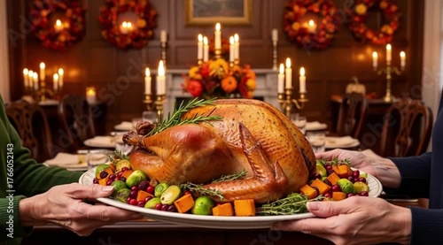 Thanksgiving Feast: Golden Turkey and Festive Autumn Table Setting