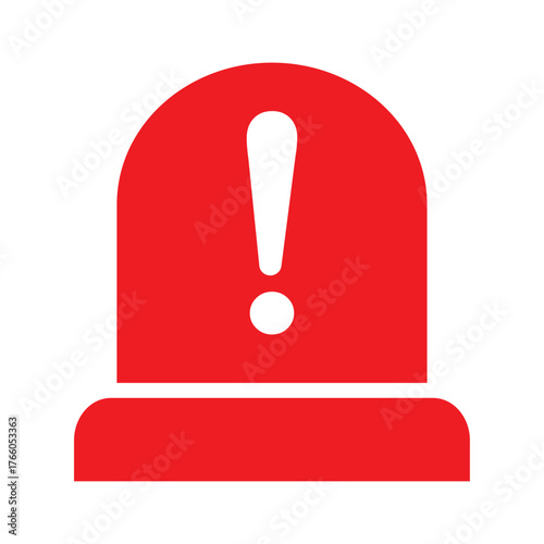 Red emergency siren icon with exclamation mark in flat style isolated on white background. Ideal for web, marketing, banners, mobile apps, police alarms, medical alerts, and graphic design projects.