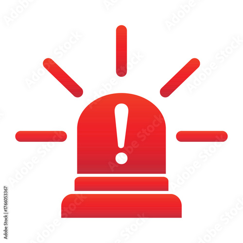 Red emergency siren icon with exclamation mark in flat style isolated on white background. Ideal for web, marketing, banners, mobile apps, police alarms, medical alerts, and graphic design projects.