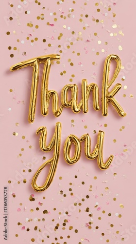 Gold Thank You Letters Against a Pink Background With Shiny Confetti