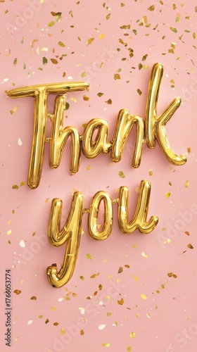 Gold Thank You Letters on Pink Background With Golden Confetti