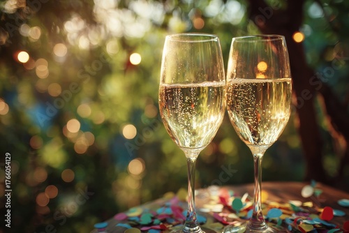 Celebratory Drinks With Confetti at an Outdoor Festive Gathering in the After...