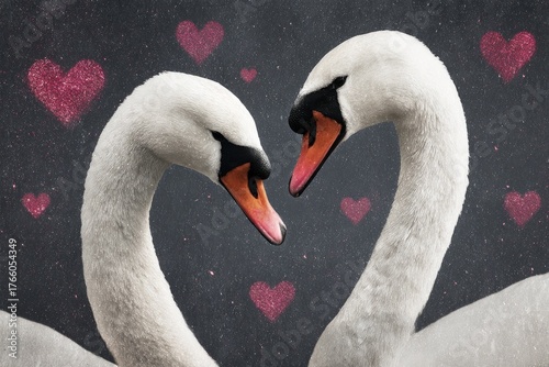 Swans Forming a Heart Shape With Their Necks Against a Dark Background Decora...