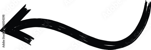 Hand-drawn black wavy arrow pointing left, isolated on a white background. Sketchy doodle symbol for direction and navigation