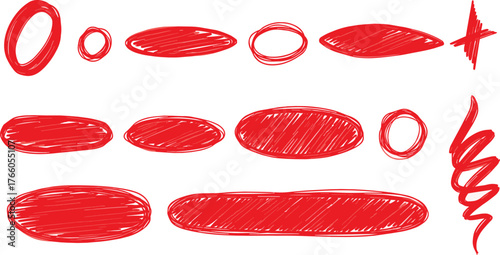 Collection of Red Marker Strokes and Circles for Emphasis