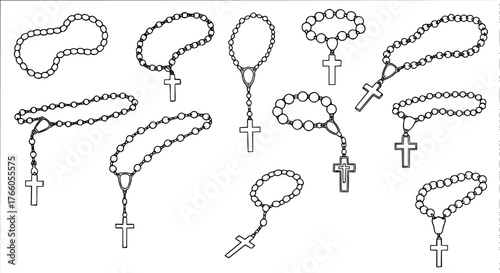 Set of Rosary Beads Silhouette – Religious Prayer Beads Collection for Illustrator
