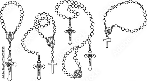 Set of Rosary Beads Silhouette – Religious Prayer Beads Collection for Illustrator
