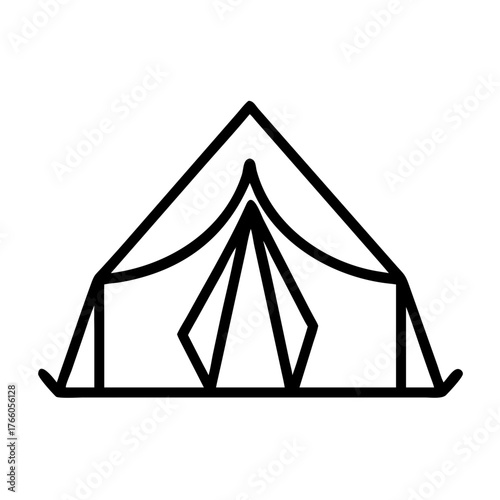 3d illustration of stylized black outline illustration of a bell tent