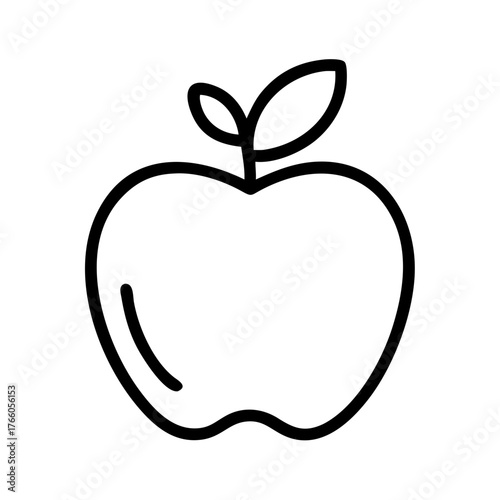 3d illustration of simple line art icon of an apple with two leaves